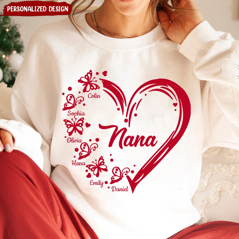 Sweet Valentine Nana Mom Heart Butterfly Kids Personalized Sweatshirt LPL18DEC23NY2 White Sweatshirt HumanCustom - Unique Personalized Gifts Made Just for You S White 