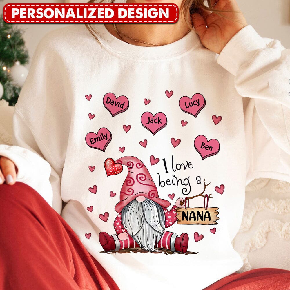 Sweet Pinky Gnome Grandma Mom Heart Kids, I Love Being A Nana Personalized Sweatshirt LPL18DEC23TP1 White Sweatshirt HumanCustom - Unique Personalized Gifts Made Just for You S White 