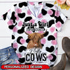 Pink Flower Cowprint Just A Girl Who Loves Cows Holstein Farm Personalized V-neck 3D T-shirt LPL18JUL23TP2