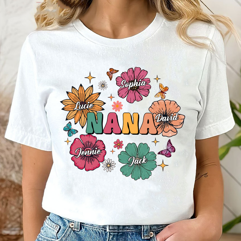 Colorful Nana Auntie Mom Flower Kids Personalized Shirt