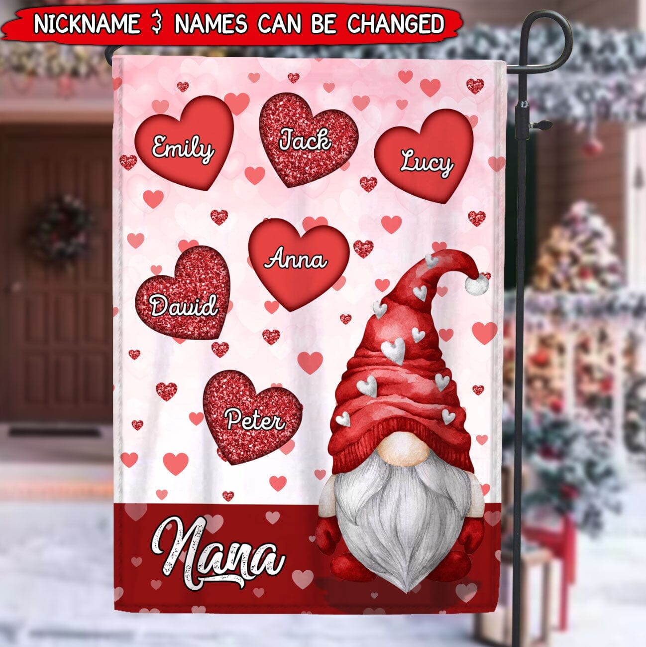 Lovely Sweet Gnome Grandma Mom Heart Kids Personalized Flag LPL19DEC22TP1 Flag Humancustom - Unique Personalized Gifts Garden Flag (11.5