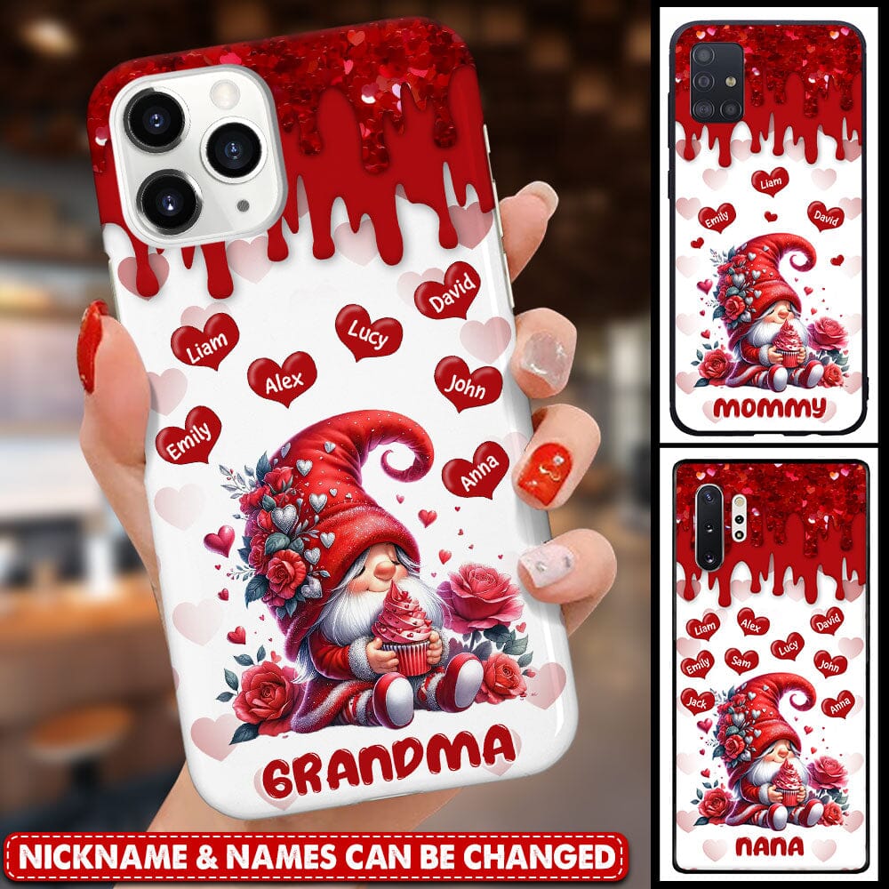 Valentine Red Flower Gnome Grandma Mom Sweet Heart Kids, Glitter Melting Pattern Personalized Phone Case LPL19DEC23TP2 Silicone Phone Case HumanCustom - Unique Personalized Gifts Made Just for You Iphone iPhone 15 