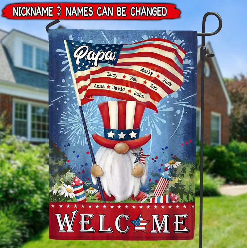 Discover 4th Of July Gnome Papa Grandpa Dad Holding American Flag Kids Personalized Flag