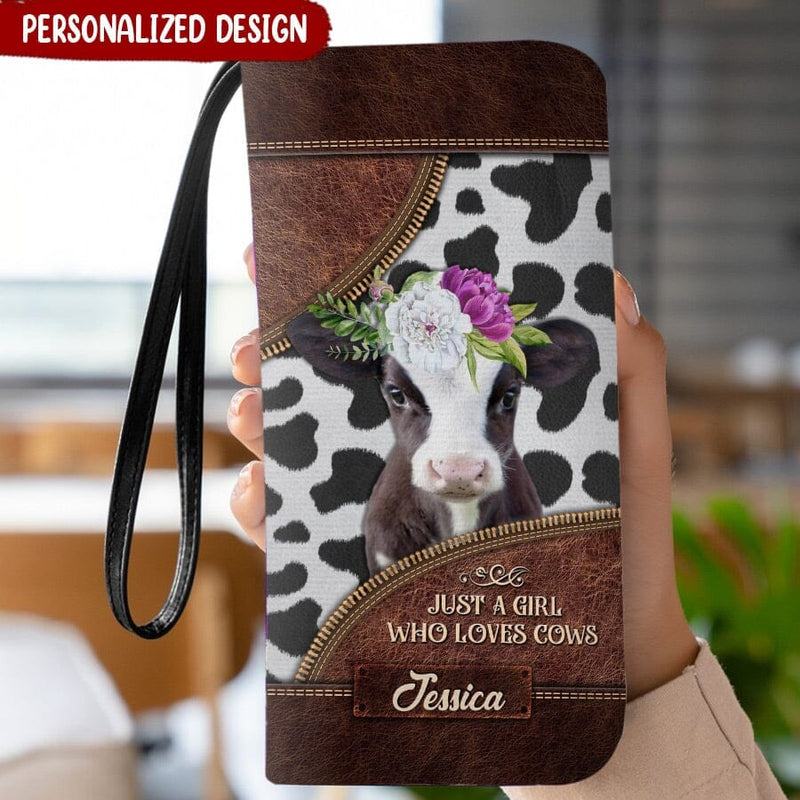 Cow Breeds, Just A Girl Who Loves Cows Leather Texture Personalized Leather Long Wallet