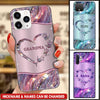 Grandma- Mom Heart Handprint Kids, Multi Colors Personalized Glass Phone Case LPL20MAY22TP1 Glass Phone Case Humancustom - Unique Personalized Gifts