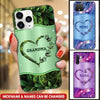 Grandma- Mom Heart Handprint Kids, Multi Colors Personalized Glass Phone Case LPL20MAY22TP1 Glass Phone Case Humancustom - Unique Personalized Gifts