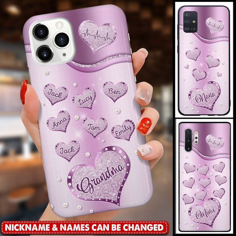 Discover Sparkling Glitter Violet Sweet Heart Grandma Auntie Mom Kids Personalized Phone Case
