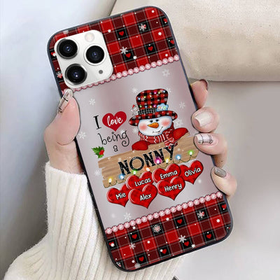 Red Snowman Grandma Mom Sweet Heart Kids Personalized Christmas Gift Glass Phone Case LPL20OCT23VA1 Glass Phone Case HumanCustom - Unique Personalized Gifts Made Just for You