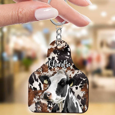 Retro Country Farm Love Cows Cattle Black And Brown Cowhide Pattern Personalized Keychain LPL21APR23TP6 Custom Wooden Keychain Humancustom - Unique Personalized Gifts