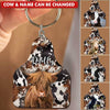 Retro Country Farm Love Cows Cattle Black And Brown Cowhide Pattern Personalized Keychain LPL21APR23TP6 Custom Wooden Keychain Humancustom - Unique Personalized Gifts Wood 1 Keychain