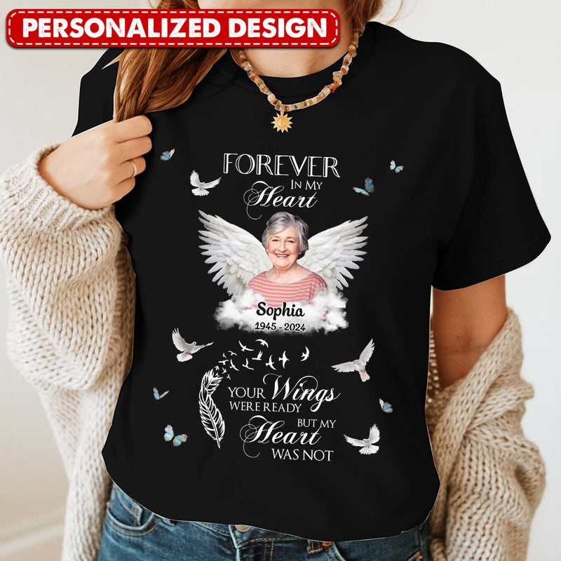 Discover Memorial Custom Photo Wings Forever In My Heart Personalized T-Shirt