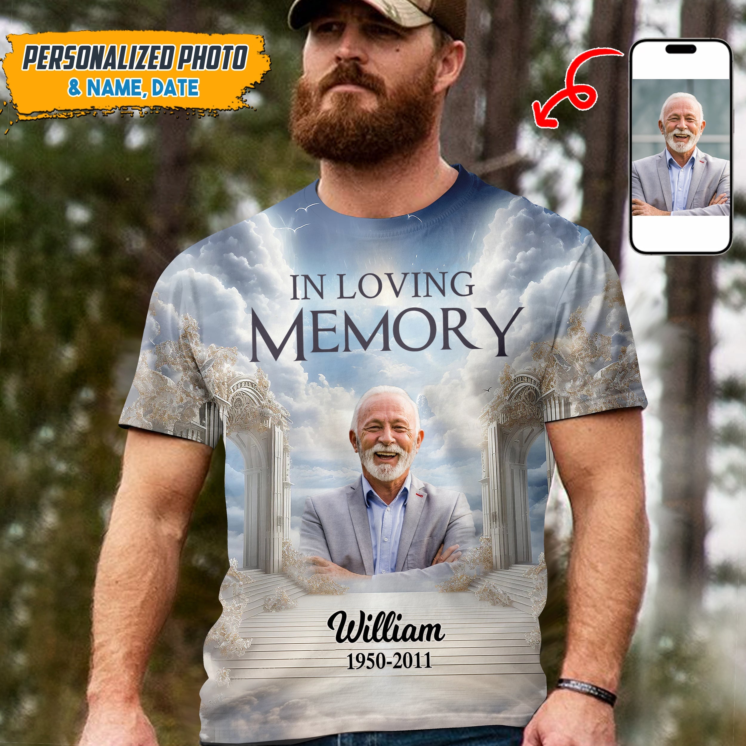 Memorial Upload Photo Heaven Gate Sky, In Loving Memory Personalized 3D T-shirt LPL21MAY24CT1