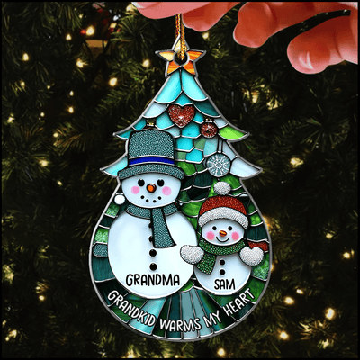 Christmas Tree Snowman Grandma Grandkid, Grandkid Warms My Heart Personalized Acrylic Ornament LPL21OCT23KL1 Acrylic Ornament HumanCustom - Unique Personalized Gifts Made Just for You