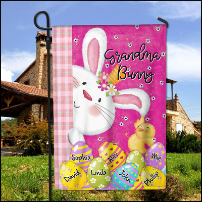 Cute Easter Bunny Grandma Auntie Mom Little Egg Kids Personalized Garden House Flag LPL22FEB24KL1