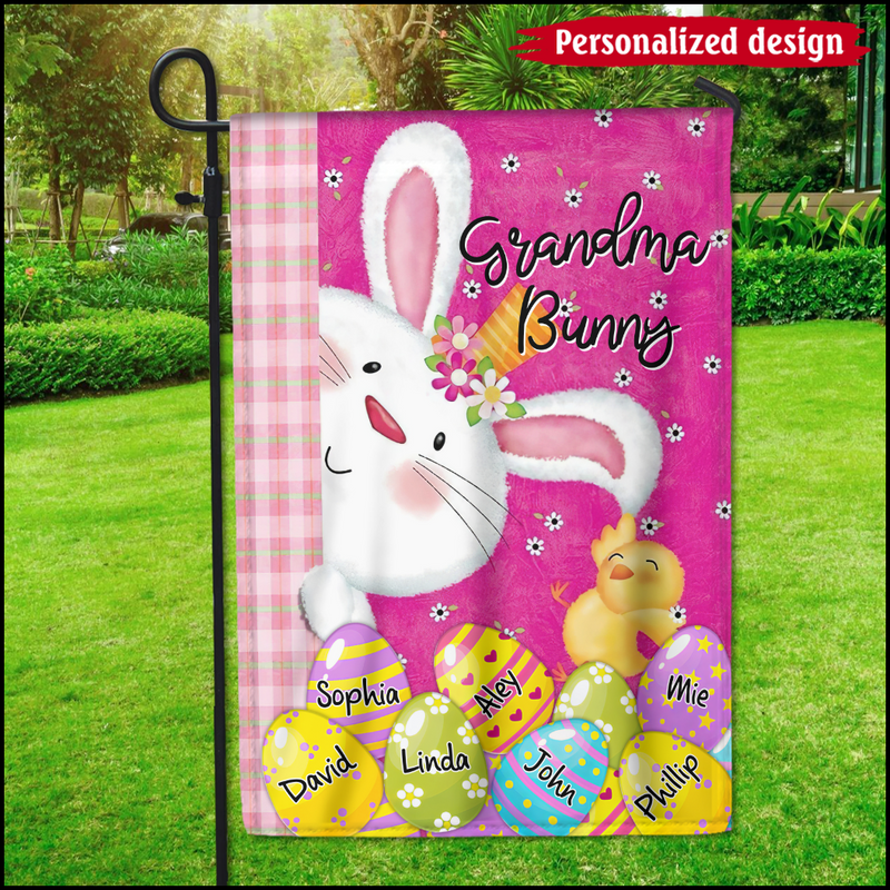 Discover Cute Easter Bunny Grandma Auntie Mom Little Egg Kids Personalized Garden House Flag