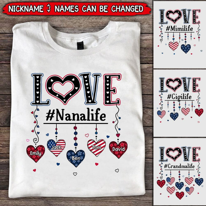 Discover 4th Of July Colorful Cute Sweet Heart Kids Love Nanalife American Flag Custom T-Shirt