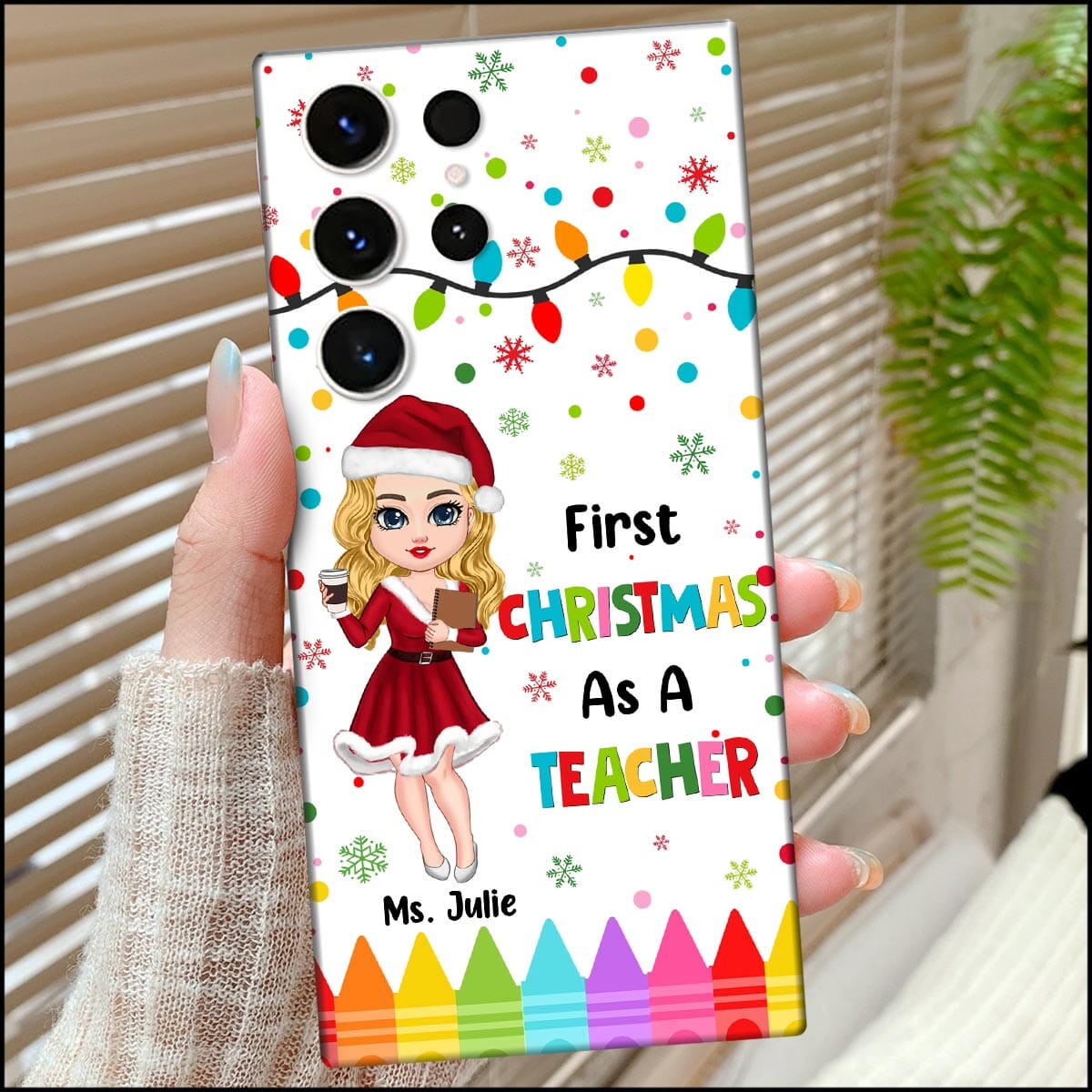 Colorful Crayon Pretty Doll Teacher, First Christmas As A Teacher Personalized Phone Case LPL22NOV23KL1 Silicone Phone Case HumanCustom - Unique Personalized Gifts Made Just for You 