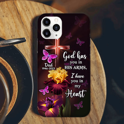 Personalized Memorial Flower Butterfly Cross, God Has You In His Arms I Have You In My Heart Phone Case LPL23APR24VA1