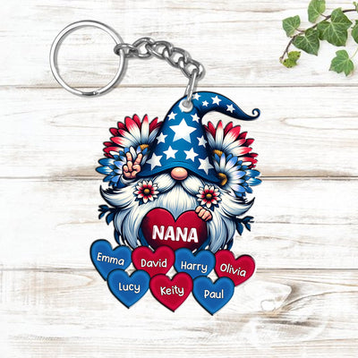 4th of July Gnome Nana Auntie Mom Little Sweet Heart Kids Personalized Keychain LPL23APR24VA2