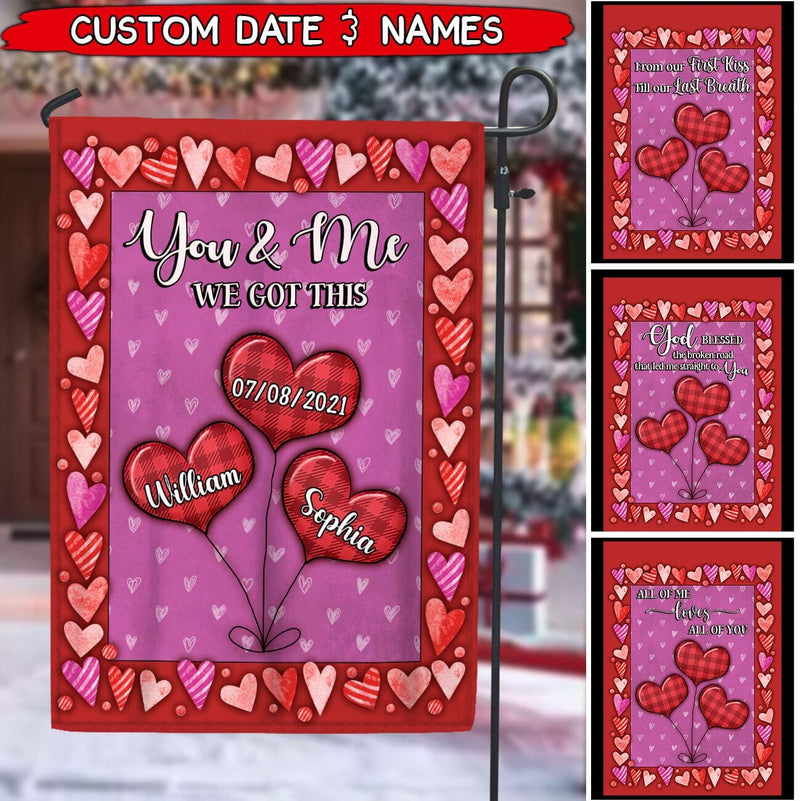Sweet Valentine Couple Heart You & Me We Got This Personalized Flag