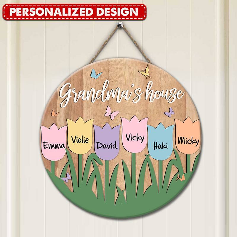 Discover Personalized Grandma Mom's House Full Of Tulip Kids Wooden Sign