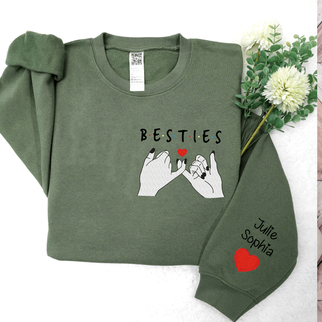 Embroidered Besties Sisters Pinky Promise Personalized Sweatshirt LPL23NOV23KL3 Embroidered Sweatshirt HumanCustom - Unique Personalized Gifts Made Just for You 