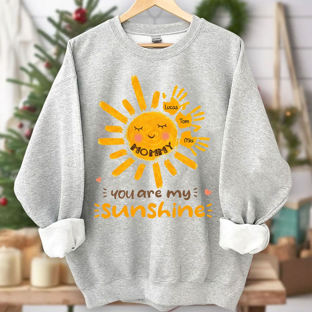 Lovely Grandma Auntie Mom Sun With Handprint Kids, You Are My Sunshine Personalized Sweatshirt LPL23NOV23VA1 2d sweatshirt HumanCustom - Unique Personalized Gifts Made Just for You 