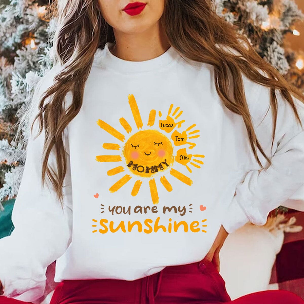 Lovely Grandma Auntie Mom Sun With Handprint Kids, You Are My Sunshine Personalized Sweatshirt LPL23NOV23VA1 2d sweatshirt HumanCustom - Unique Personalized Gifts Made Just for You Sweatshirt White S