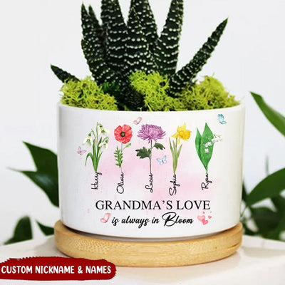 Lovely Birth Month Flower, Grandma's Love Is Always In Bloom, Perfect Mother's Day Gift Personalized Ceramic Plant Pot LPL24MAR23VA1 Ceramic Plant Pot Humancustom - Unique Personalized Gifts Ceramic Pot 1 Ceramic Pot