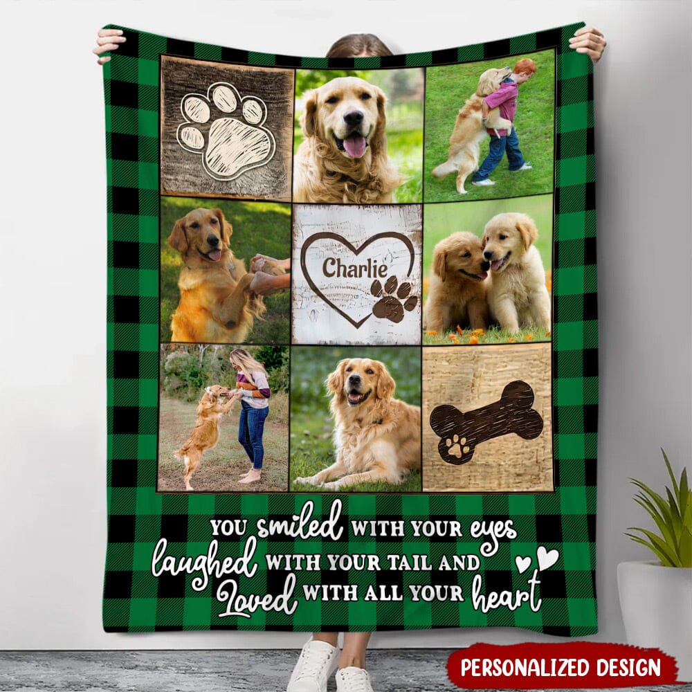 Personalized Memorial Custom Photo Puppy Pet Dog Loss Gift You Smiled With Your Eyes Blanket LPL24NOV23NY1 Fleece and Sherpa Blanket HumanCustom - Unique Personalized Gifts Made Just for You Fleece Blanket 30''X40'' 