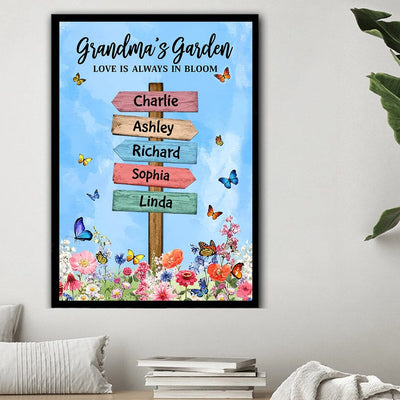 Grandma Auntie Mom's Garden Butterflies Sign, Love Is Always In Bloom Personalized Poster LPL25APR23KL1 Canvas Humancustom - Unique Personalized Gifts