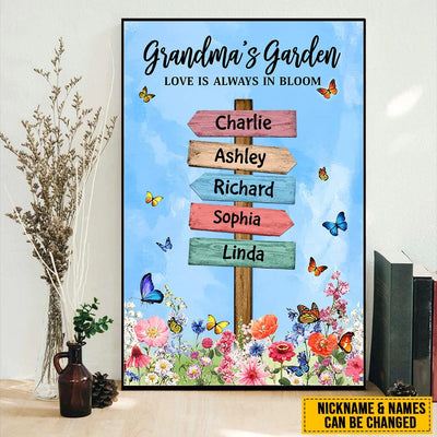 Grandma Auntie Mom's Garden Butterflies Sign, Love Is Always In Bloom Personalized Poster LPL25APR23KL1 Canvas Humancustom - Unique Personalized Gifts 16x24in - Best Seller