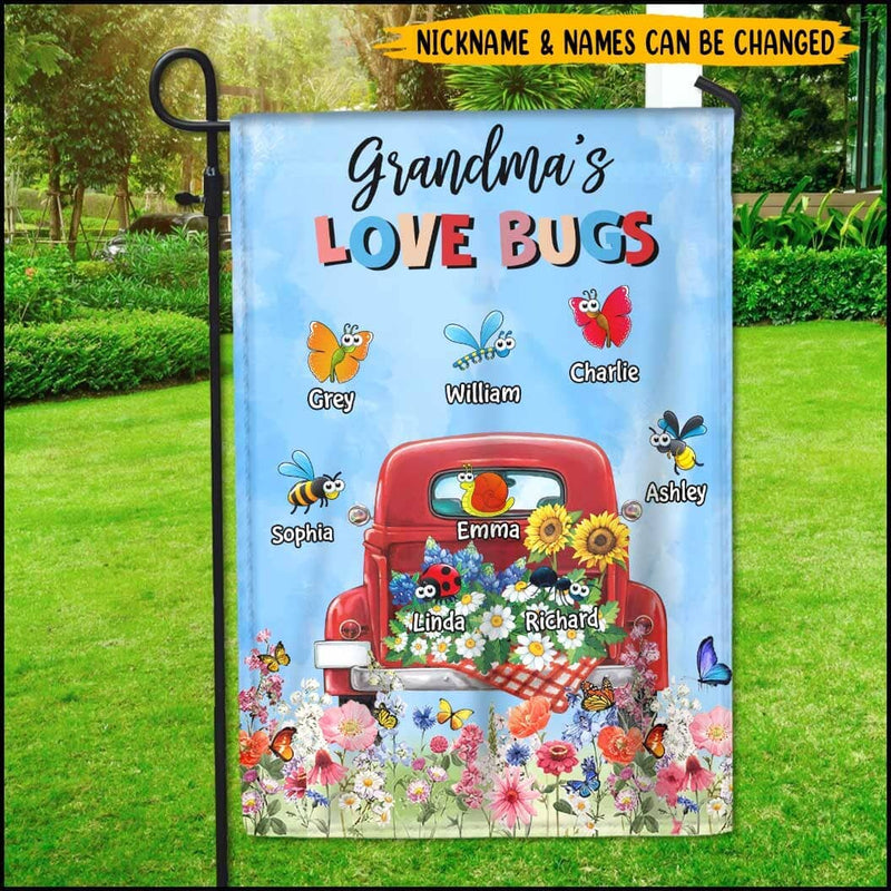Discover Grandma Auntie Mom's Love Bug Kids, Gift For Nana Mum Personalized Flag