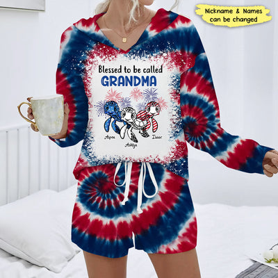 USA July 4th Grandma Mom Turtle Custom Nickname Names Independence Day Gift Personalized Hoodie Two Pieces Set LPL25APR24VA1