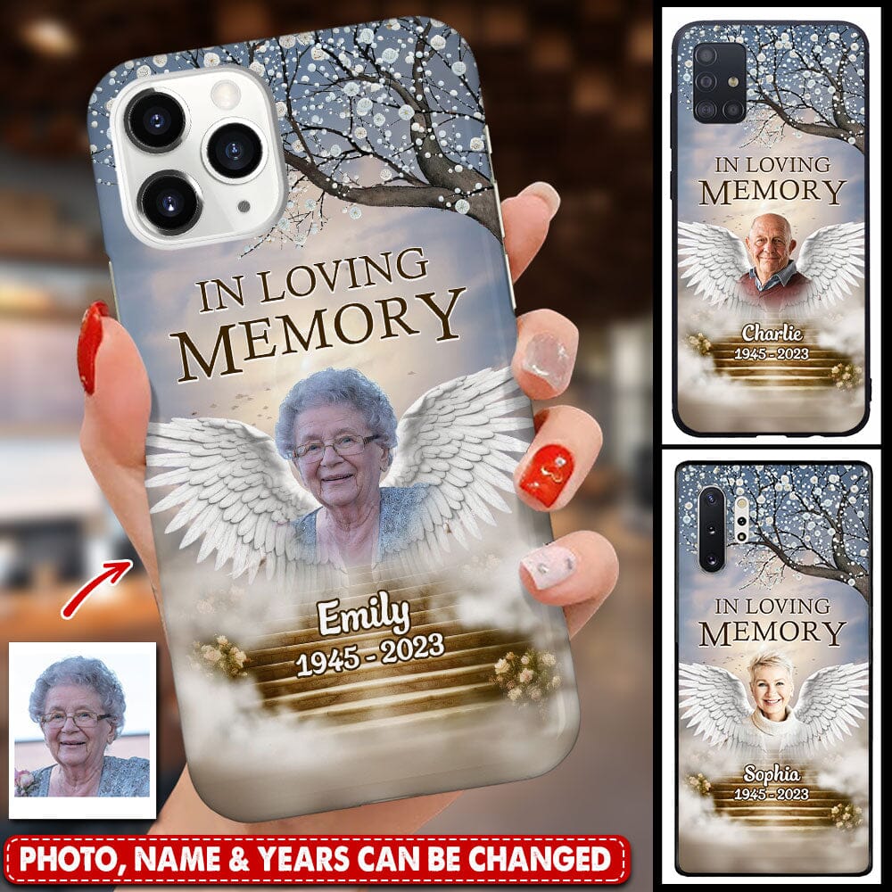 Memorial Custom Photo Wings Stairs To Heaven, In Loving Memory Personalized Phone Case LPL25DEC23TP2 Silicone Phone Case HumanCustom - Unique Personalized Gifts Made Just for You Iphone iPhone 15 