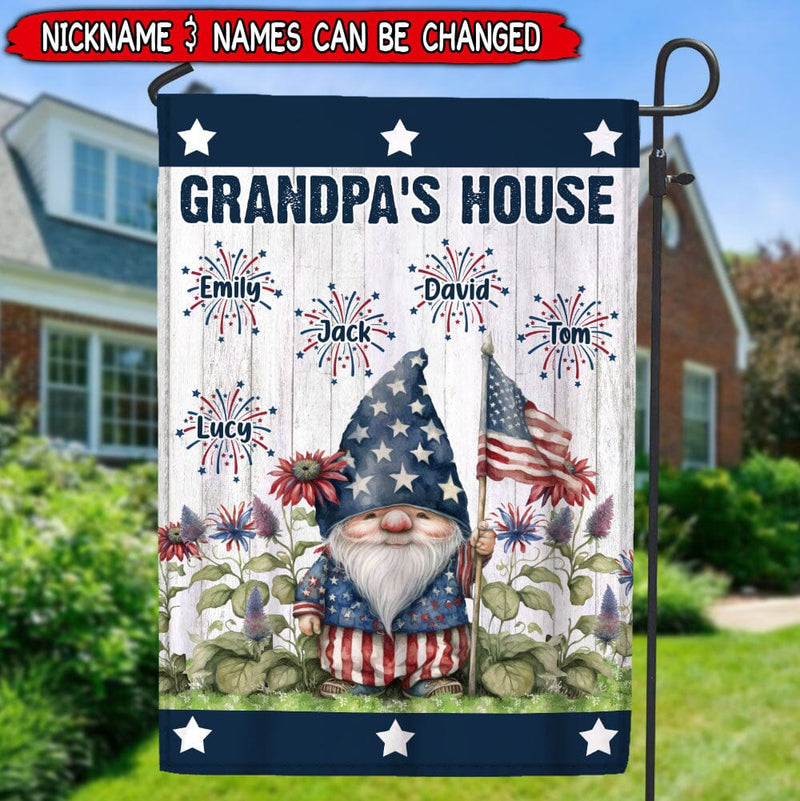 4th of July Grandpa Daddy's House Garden Firework Kids, Happy Independence Day Personalized Flag