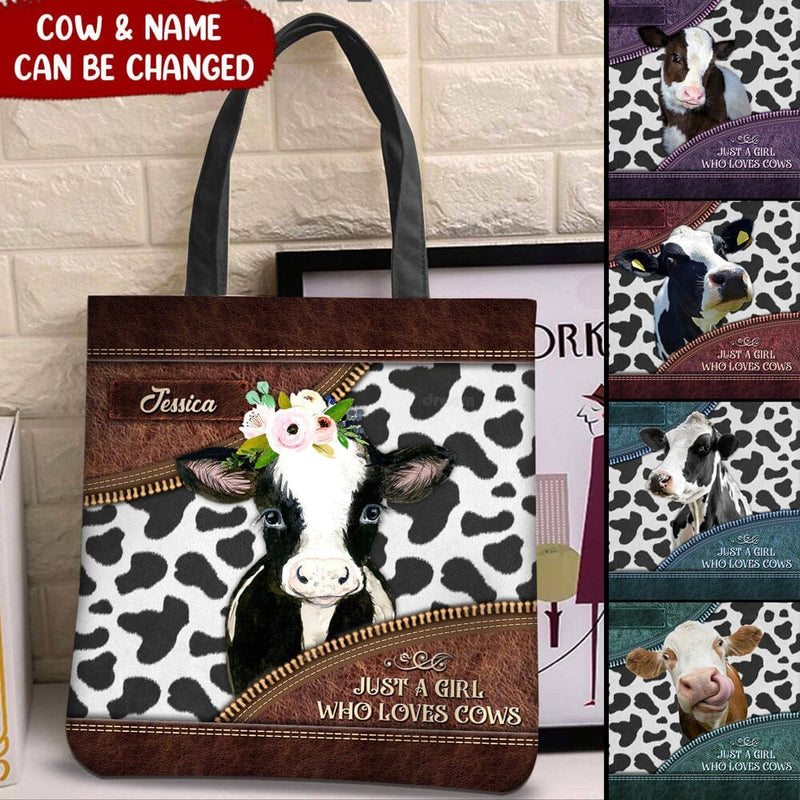Discover Love Cow Breeds, Just A Girl Who Love Cows Leather Texture Personalized Tote Bag (AOP)