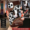 Upload Cow Image, Just A Girl Guy Boy Man Woman Who Loves Cow Breeds Leather Pattern Personalized Silicone Phone Case LPL26DEC22NY5 Silicone Phone Case Humancustom - Unique Personalized Gifts Iphone iPhone 14