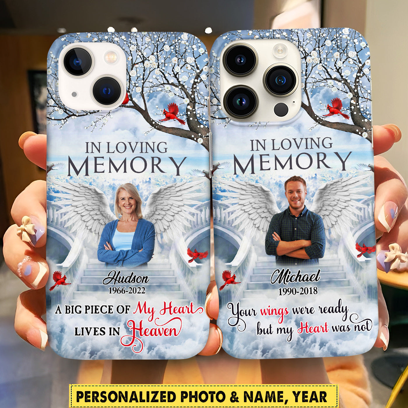 Memorial Upload Photo Wings Heaven, In Loving Memory A Big Piece Of My Heart Lives In Heaven Personalized Phone Case LPL26DEC23CT1