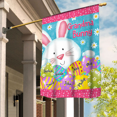 Cute Easter Bunny Grandma Auntie Mom Little Egg Kids Personalized Garden House Flag LPL27FEB24KL1