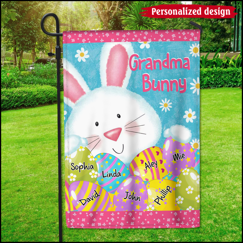 Discover Cute Easter Bunny Grandma Auntie Mom Little Egg Kids Personalized Garden House Flag