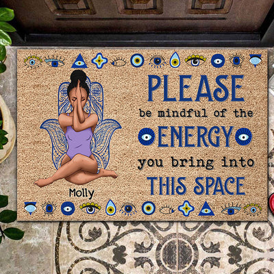 Please Be Mindful Of The Energy You Bring Into This Space Personalized Evil Eyes Doormat LPL27JUL23KL1