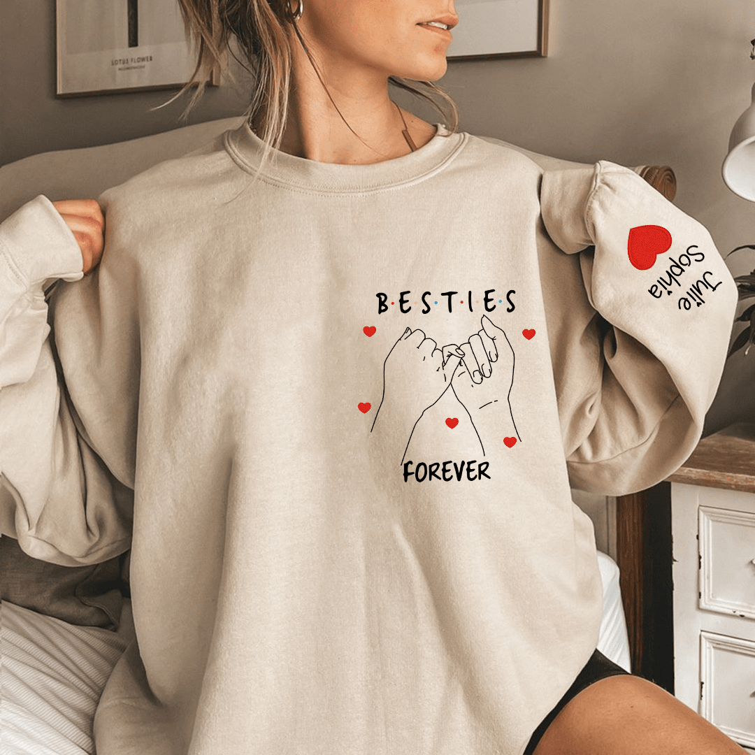 Embroidered Besties Sisters Friends Forever Pinky Promise Personalized Sweatshirt LPL27NOV23KL1 Embroidered Sweatshirt HumanCustom - Unique Personalized Gifts Made Just for You 