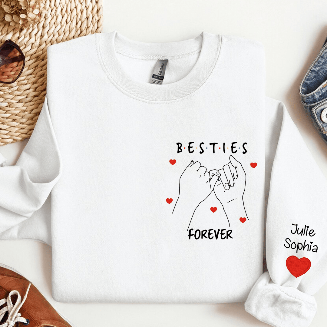 Embroidered Besties Sisters Friends Forever Pinky Promise Personalized Sweatshirt LPL27NOV23KL1 Embroidered Sweatshirt HumanCustom - Unique Personalized Gifts Made Just for You 