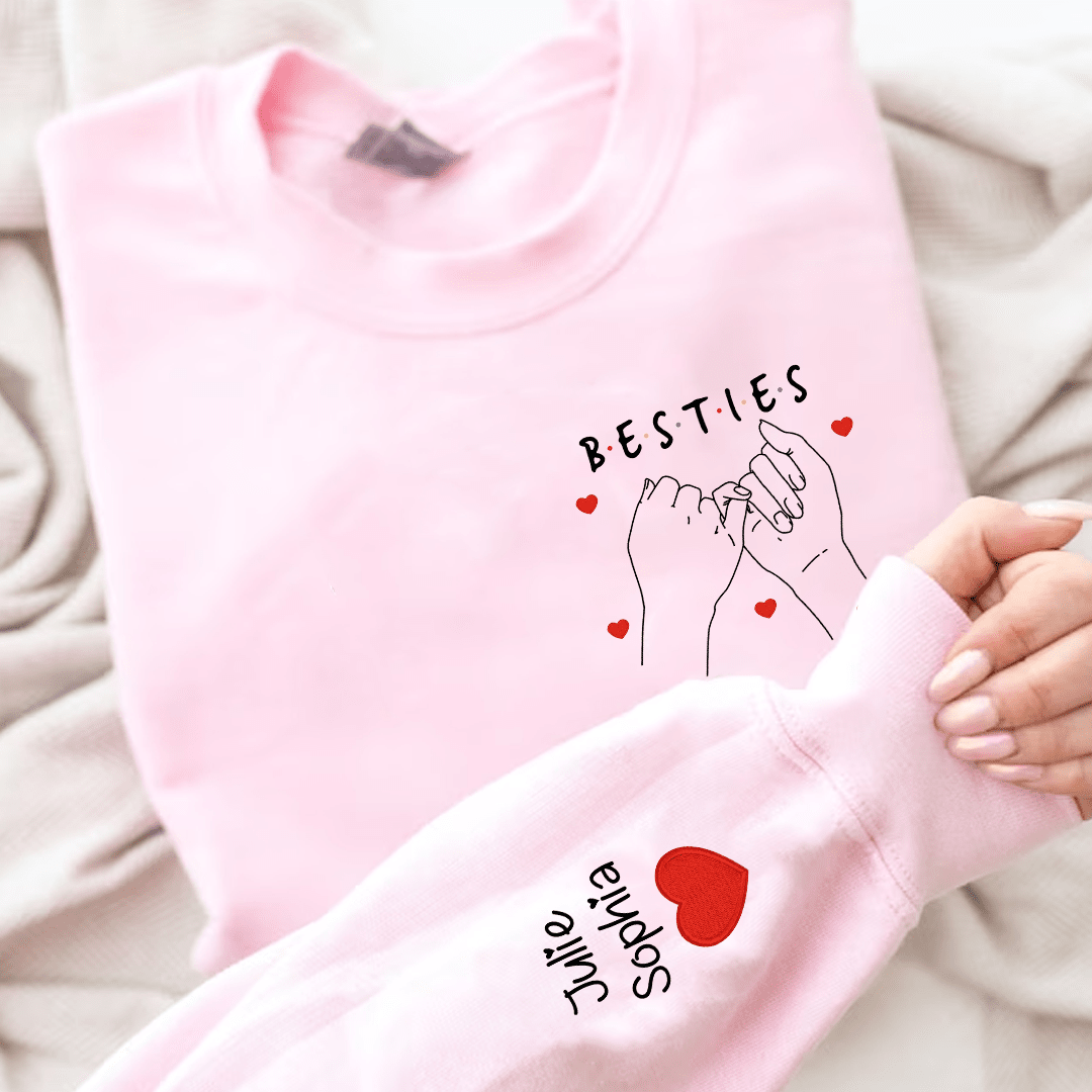 Embroidered Besties Sisters Friends Forever Pinky Promise Personalized Sweatshirt LPL27NOV23KL1 Embroidered Sweatshirt HumanCustom - Unique Personalized Gifts Made Just for You 