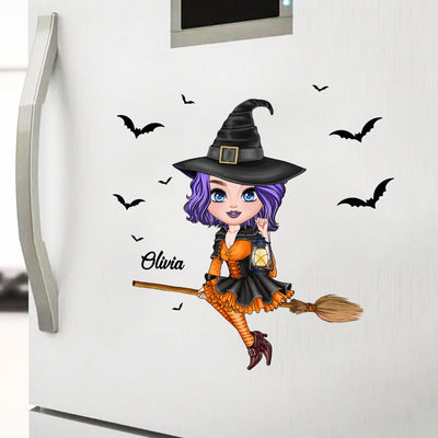 Witch Riding Broom Sticker Decal Best Personalized Halloween Gift LPL28AUG23VA2