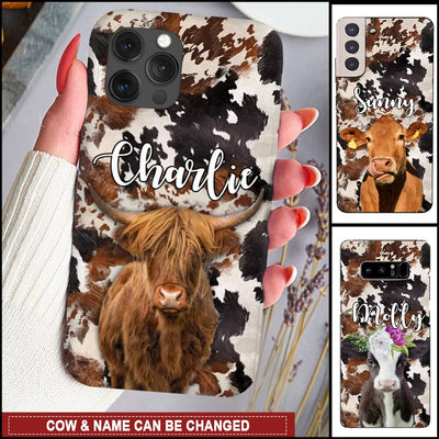 Retro Country Farm Love Cows Cattle Black And Brown Cowhide Pattern Personalized Phone Case LPL28MAR23TP6