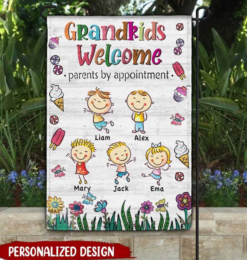 Discover Cute Laughing Happy Grandkids Welcome Personalized Garden House Flag