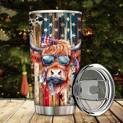 4th Of July American Flag Love Highland Holstein Cow Cattle Farm Personalized Tumbler LPL29MAY23TP4