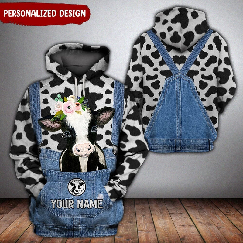 Love Cow Breeds Custom Name Denim Pattern Personalized 3D Hoodie